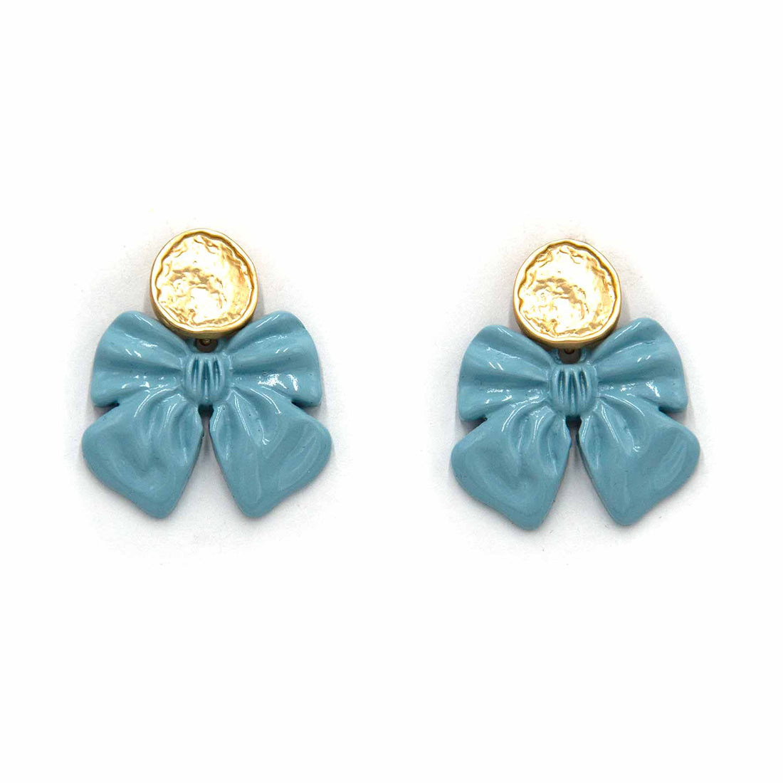 Palestro Milano Orecchini Azzurro Polvere Fiocchetti con bottone dorato