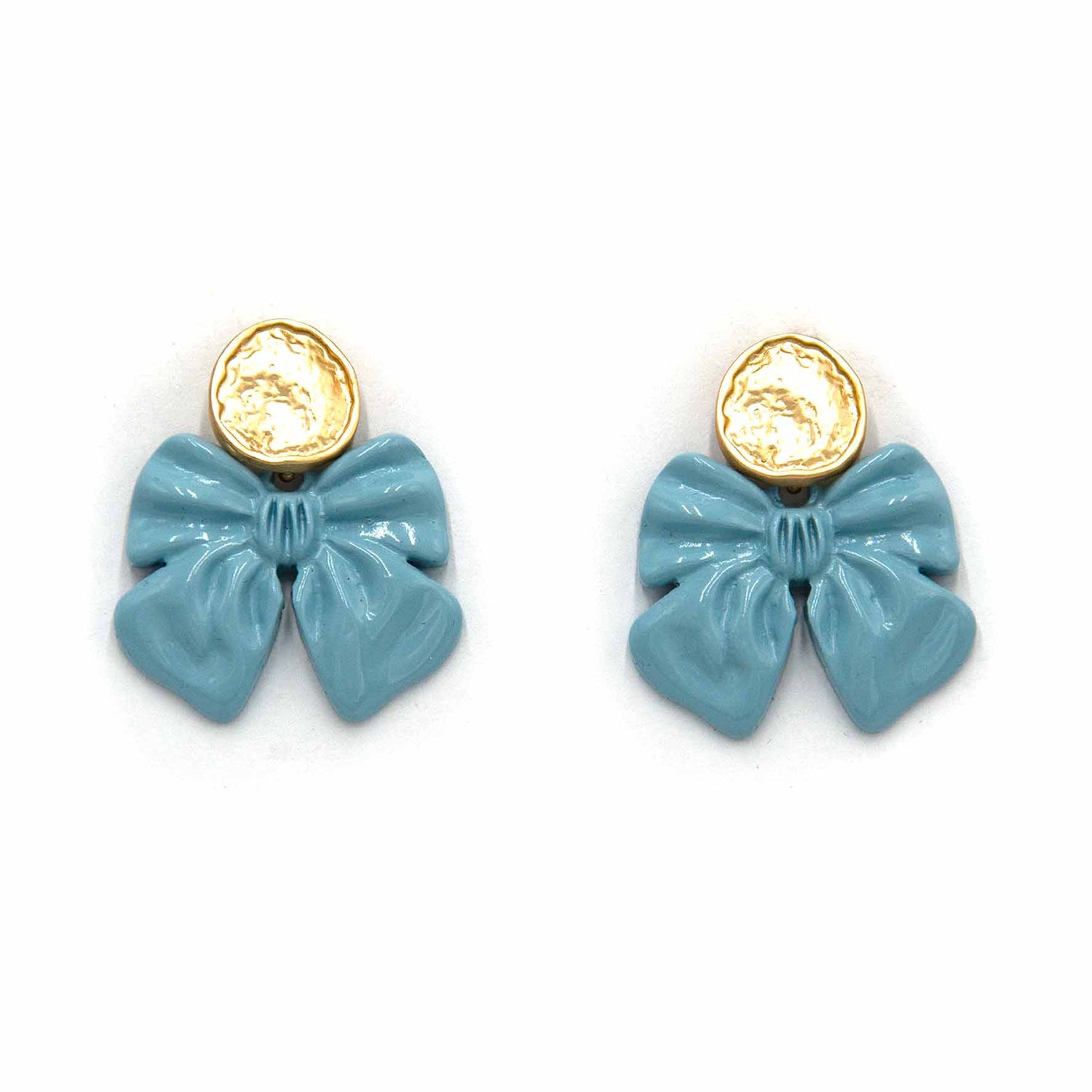 Palestro Milano Orecchini Azzurro Polvere Fiocchetti con bottone dorato