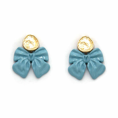 Palestro Milano Orecchini Azzurro Polvere Fiocchetti con bottone dorato