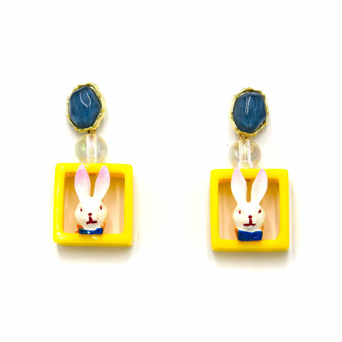 Palestro Milano Orecchini Bianconiglio quadrato giallo