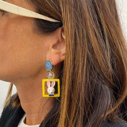 Palestro Milano Orecchini Bianconiglio quadrato giallo