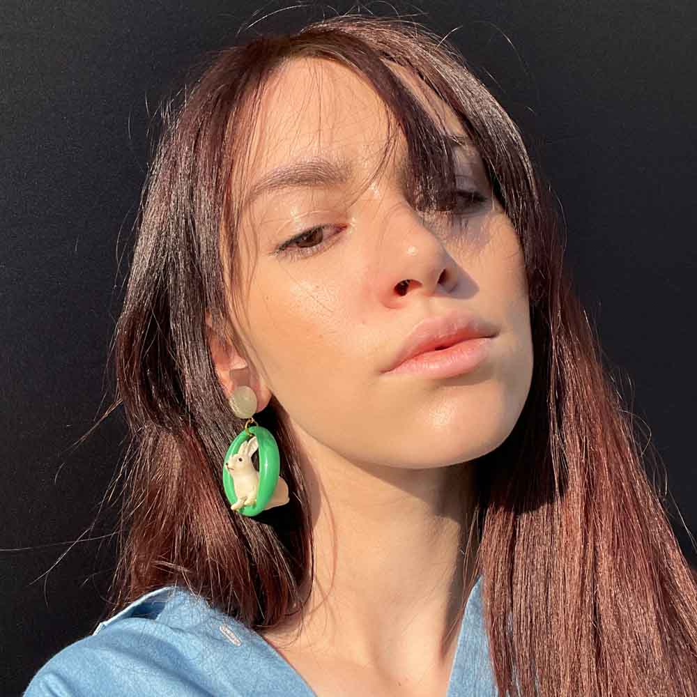 Palestro Milano Orecchini Coniglietto tondo verde