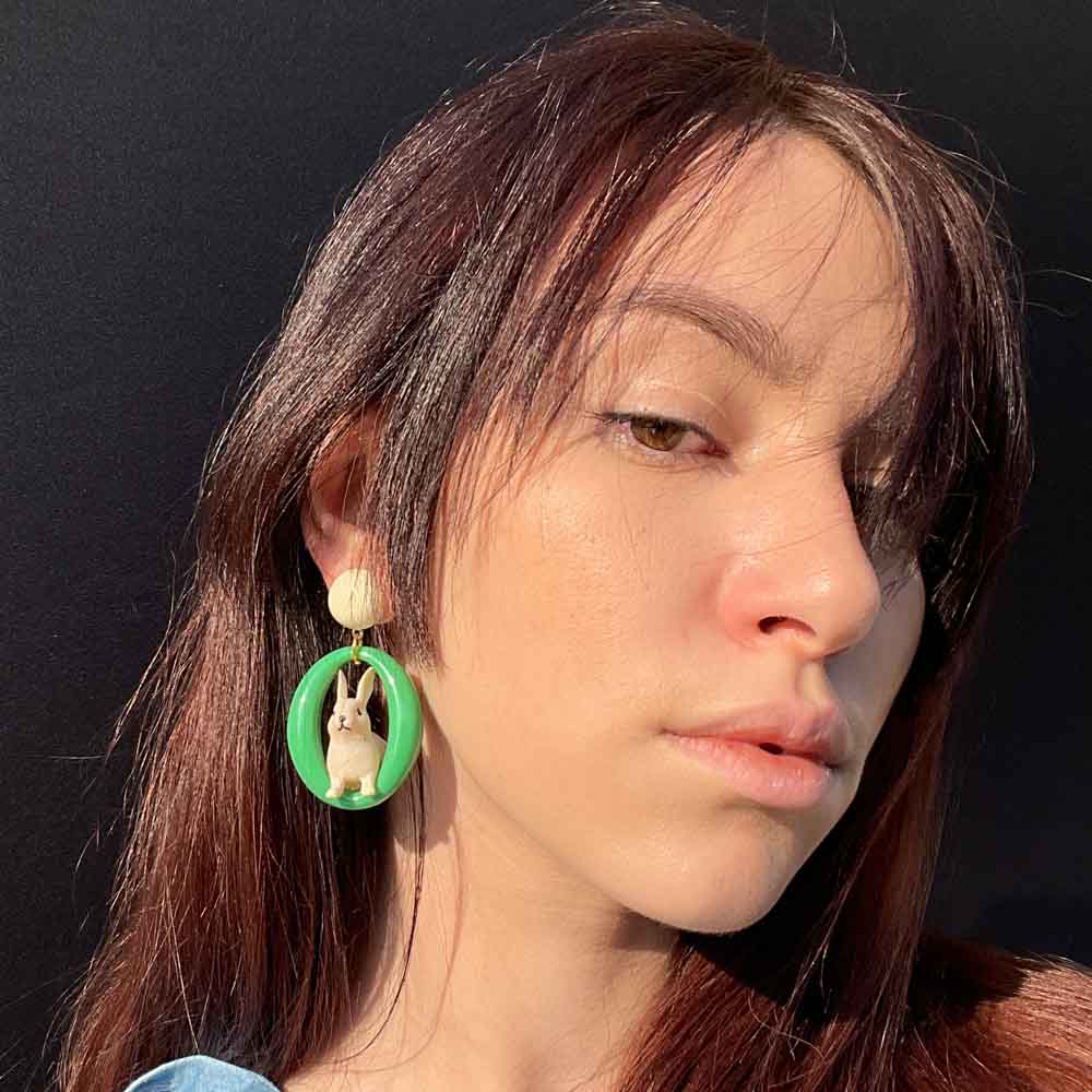 Palestro Milano Orecchini Coniglietto tondo verde
