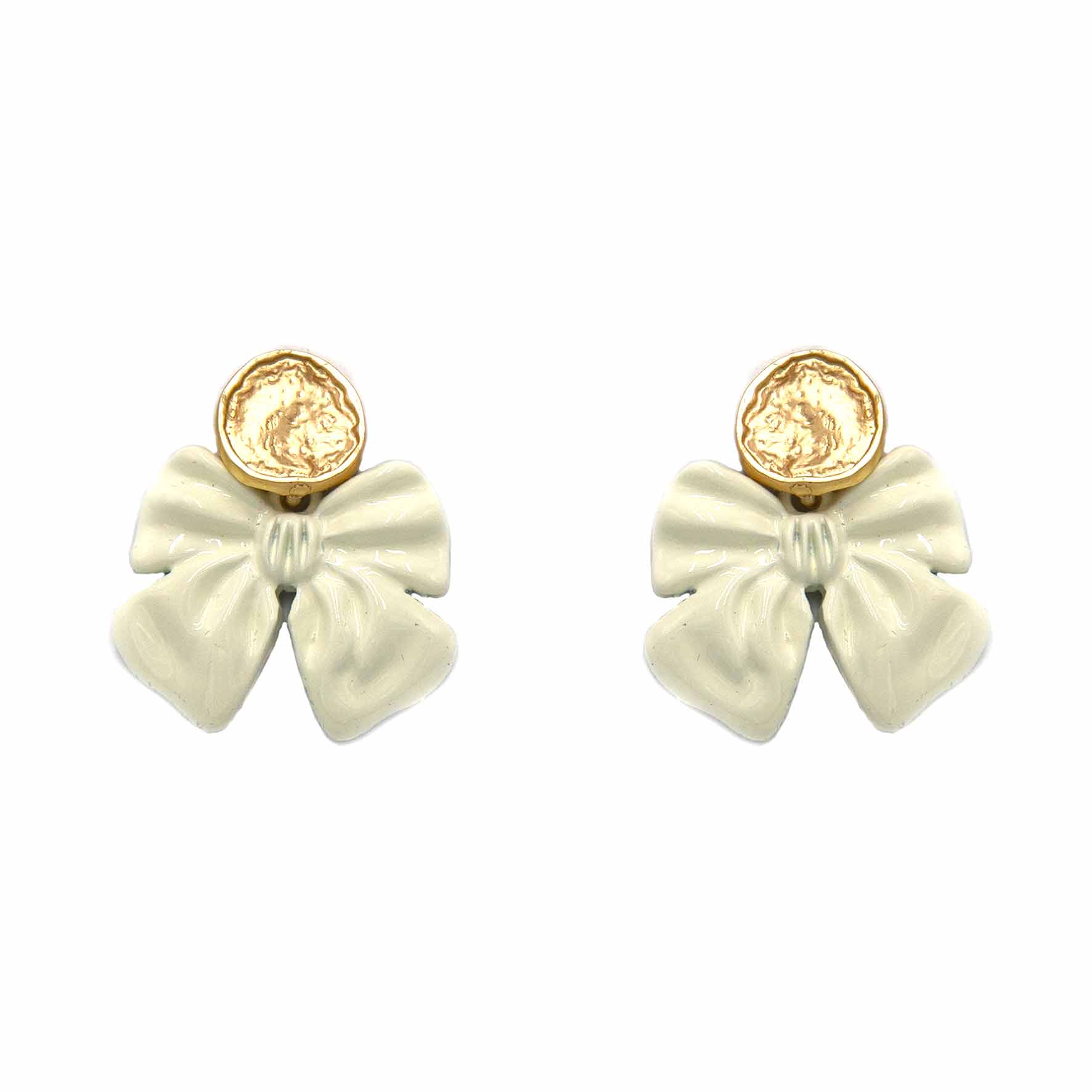 Palestro Milano Orecchini Creamy Fiocchetti con bottone dorato