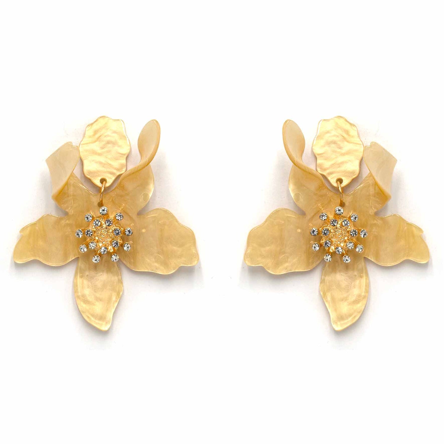 Palestro Milano Orecchini Crema beige Ibisco con zirconi - New colors