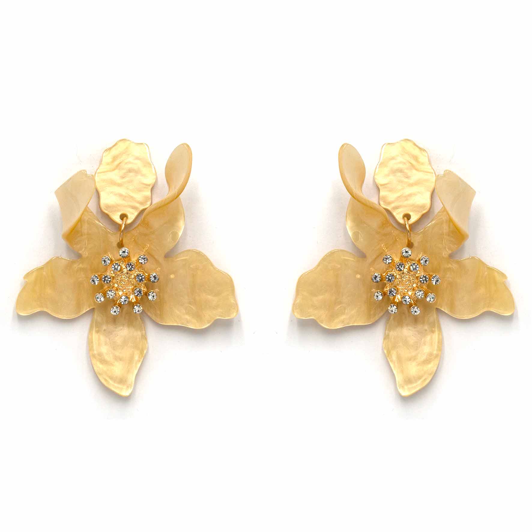 Palestro Milano Orecchini Crema beige Ibisco con zirconi - New colors