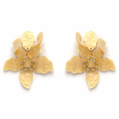 Palestro Milano Orecchini Crema beige Ibisco con zirconi - New colors