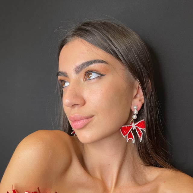 Palestro Milano Orecchini Fiocco Rosso Luccicoso