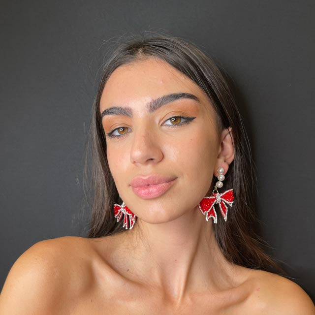 Palestro Milano Orecchini Fiocco Rosso Luccicoso