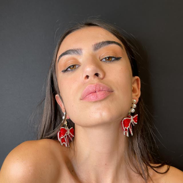 Palestro Milano Orecchini Fiocco Rosso Luccicoso