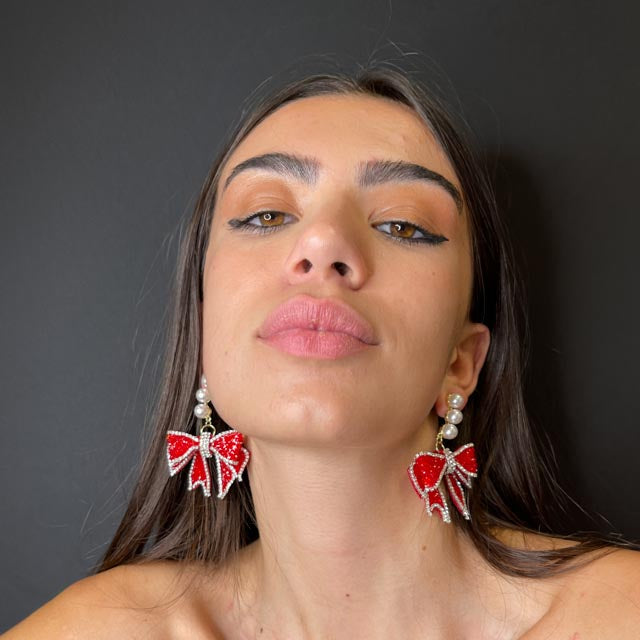 Palestro Milano Orecchini Fiocco Rosso Luccicoso