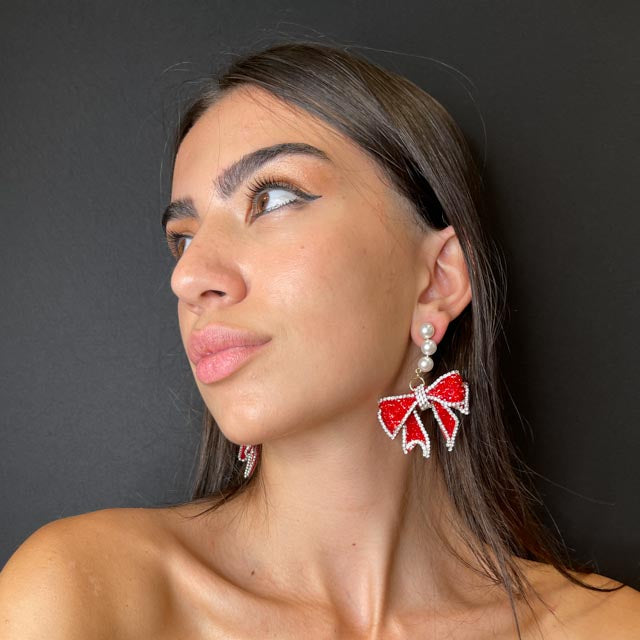 Palestro Milano Orecchini Fiocco Rosso Luccicoso