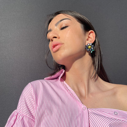 Palestro Milano Orecchini Fiorellini con fogliolina