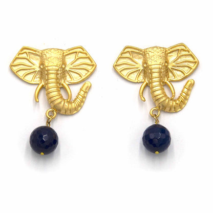 Palestro Milano Orecchini Gold opaco + pallina blu scuro Elefante