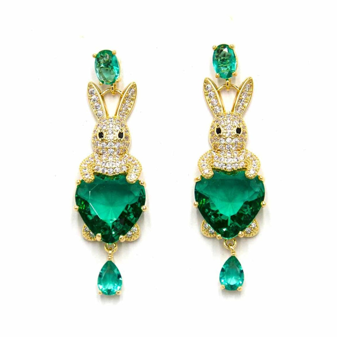 Palestro Milano Orecchini Verde Smeraldo Coniglietto Argento 925 cuore